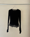 Hem Lace Gather Pullover