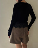 Hem Lace Gather Pullover