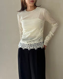 Hem Lace Gather Pullover